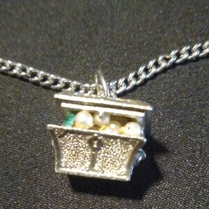 Silver Treasure Chest Pendant Necklace